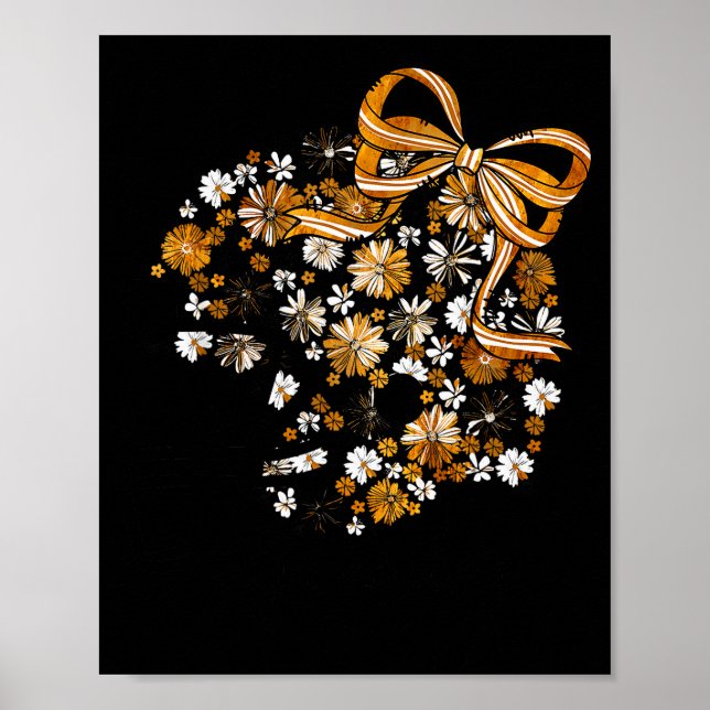 Floral Football Game Day Girly Bow Team Srit Black Poster (Vorne)