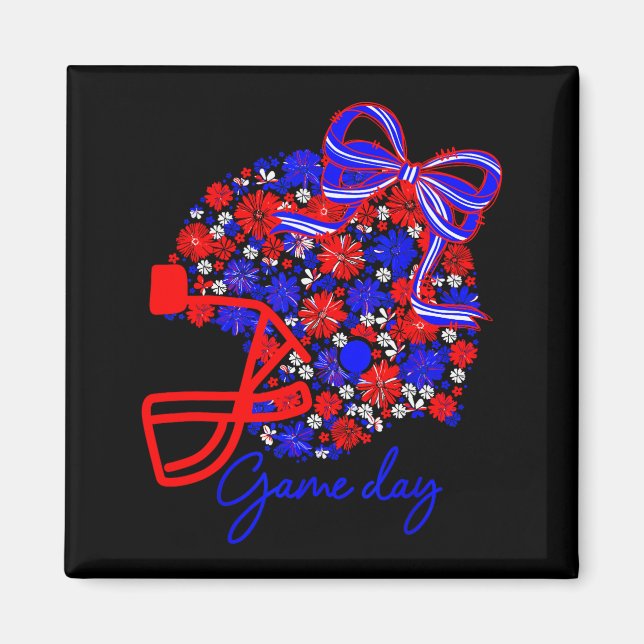 Floral Football Game Day Girly Team Srit Blue Red  Magnet (Vorne)