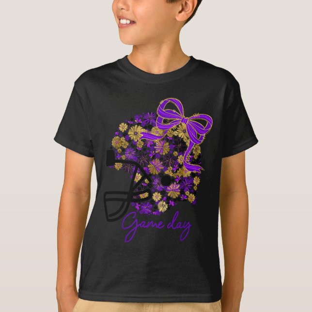 Floral Football Game Day Girly Team Srit Purple Bl T-Shirt (Vorderseite)