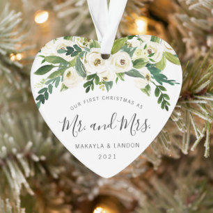 Floral Foto Neuvermählt Unsere ersten Weihnachten Ornament
