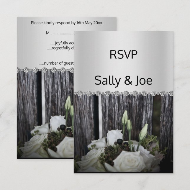Floral Foto Rustic Diamond Wedding Response Einladung (Vorne/Hinten)