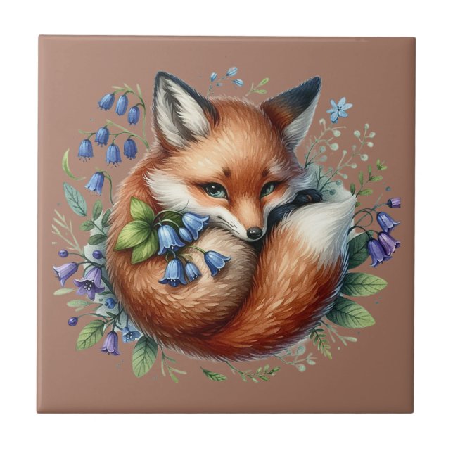 Floral Fox Botanical Woodland Art Fliese (Vorderseite)