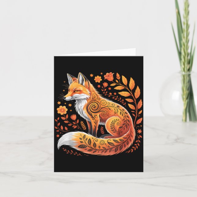Floral Fox Flowers Art Fox In Autumn - Fall Fox  Karte (Vorderseite)