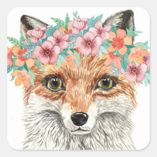 Floral Fox Quadratischer Aufkleber (Vorderseite)