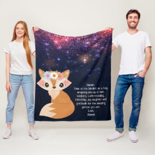Floral Fox Space Galaxy Hintergrundbild Benutzerde Fleecedecke