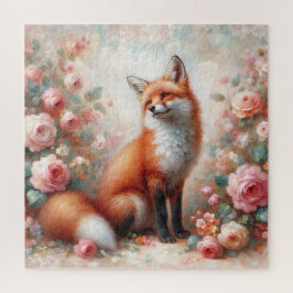 Floral Fox Whimsy - Red Fox in Rose Garden Puzzle