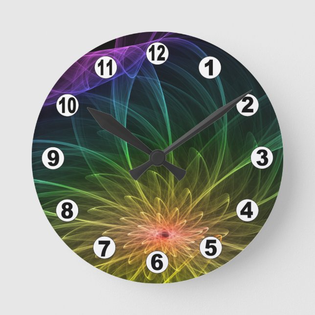 Floral Fractals & fantasy lights / Modern, Elegant Runde Wanduhr (Vorderseite)