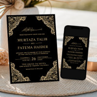 Floral Frame Black and Gold Islamische Hochzeit