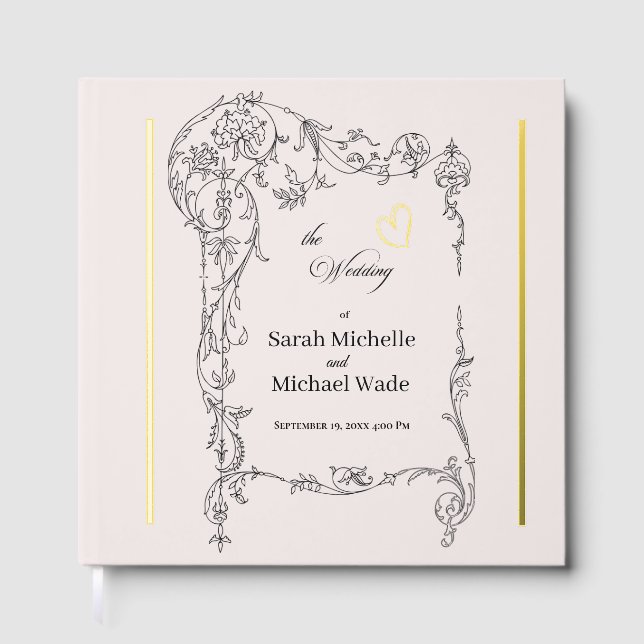 Floral Frame Calligraphy Wedding Gästebuch (Vorderseite)