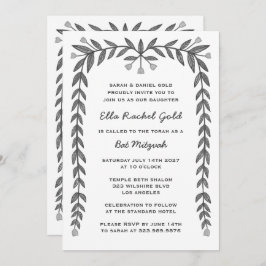 Floral Frame Custom QR Code Moderne BarBat Mitzvah Einladung