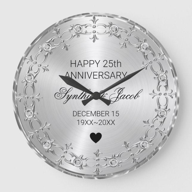 Floral Frame Diamonds Große Wanduhr (Vorderseite)