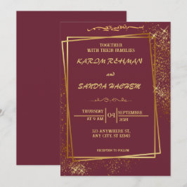Floral Frame Plum und Gold Islamische Hochzeit Einladung
