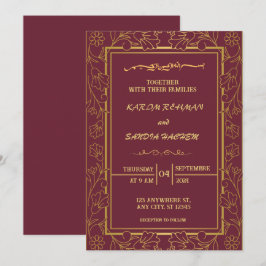 Floral Frame Plum und Gold Islamische Hochzeit Einladung