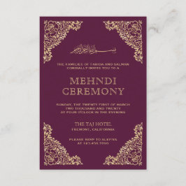 Floral Frame Plum und Gold islamischen Mehndi Begleitkarte