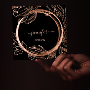 Floral Frame QR Code Logo Black Rose Royal Quadratische Visitenkarte