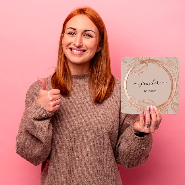 Floral Frame QR Code Logo Garden Rose Gold Quadratische Visitenkarte (Floral Frame QR Code Logo Garden Rose Gold Square Business Card)