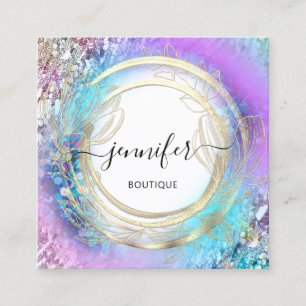 Floral Frame QR Code Logo Gold Garden Rosa Quadratische Visitenkarte