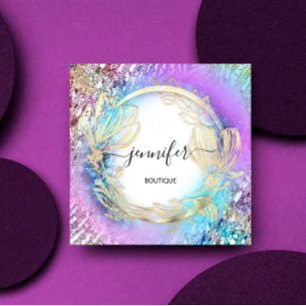 Floral Frame QR Code Logo Gold Rosa Quadratische Visitenkarte