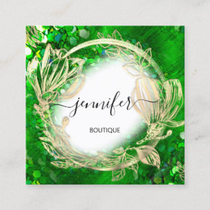 Floral Frame QR Code Logo Gold Tropengrün Quadratische Visitenkarte