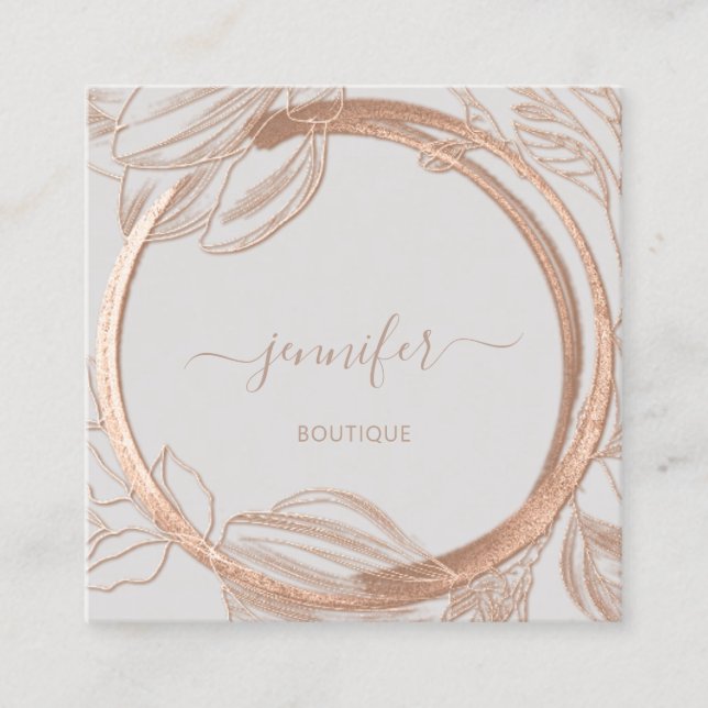 Floral Frame QR Code Logo Grau Rose Royal Quadratische Visitenkarte (Vorderseite)