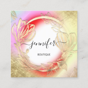 Floral Frame QR-Logo Gold Red Abstrakt Quadratische Visitenkarte