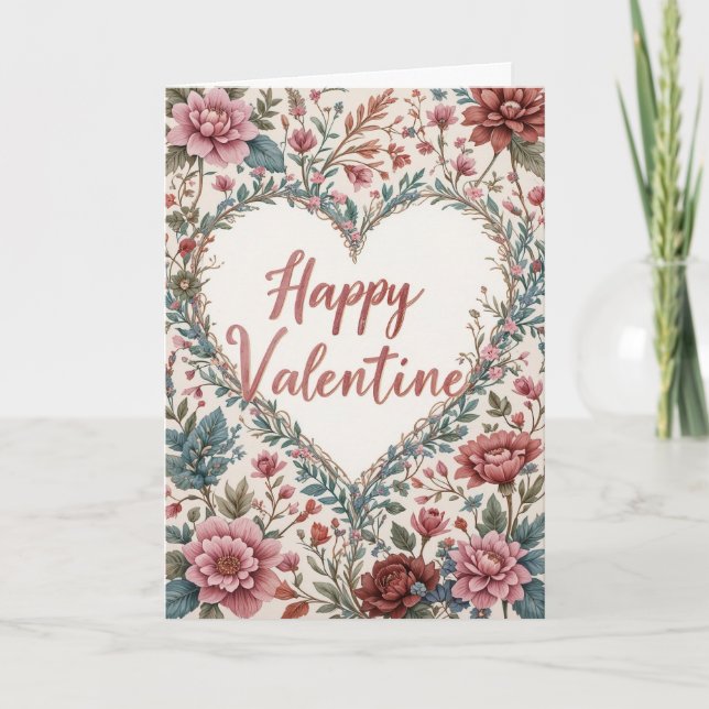 Floral Frame Valentine Romantic Happy Valentines  Karte (Vorderseite)