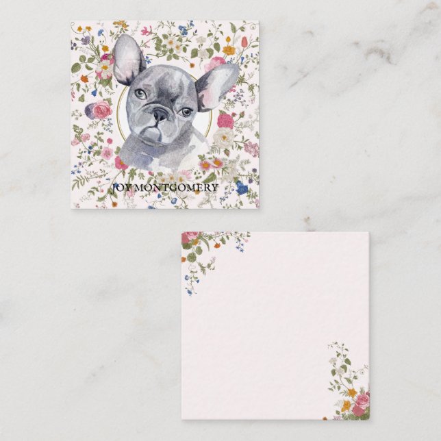 Floral French Bulldog Hund Mama Notecard Mitteilungskarte (Vorne/Hinten)