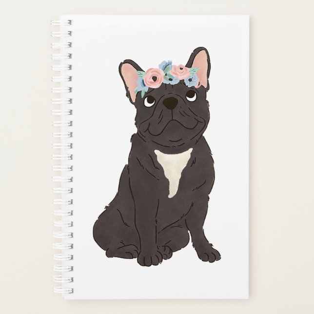Floral French Bulldog Lovers Black Frenchie Dog Planer (Vorderseite)