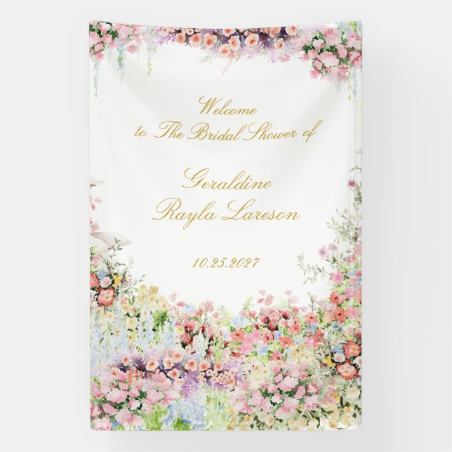 floral french garden chateau bridal shower welcome banner (Vertikal)