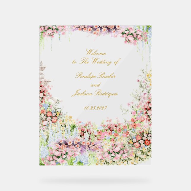 floral french garden chateau wedding welcome acrylschild (Vorderseite)