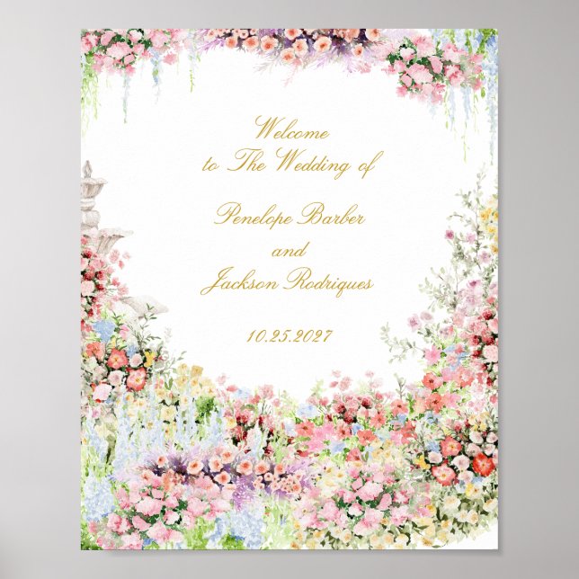 floral french garden chateau wedding welcome poster (Vorne)