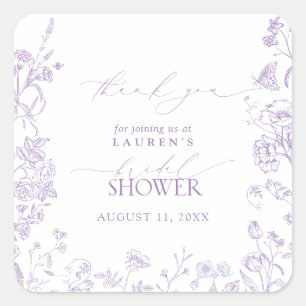 Floral French Lilac Brautparty Vielen Dank Quadratischer Aufkleber