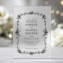 Floral French Victorian Black White Wedding  Acryleinladungen