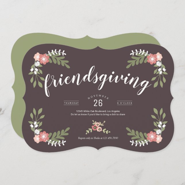 Floral Friendsgiving Holiday Einladung (Vorne/Hinten)