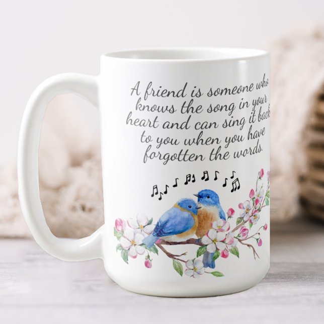 Floral Friendship Kaffeetasse (A pretty floral mug decorated with birds and flowers and a quote about friendship.)
