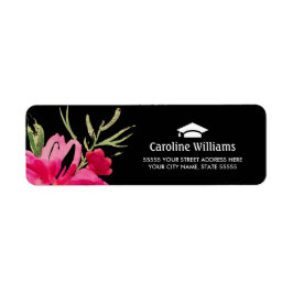 Floral Fuchsia Black Abschluss Address Labels