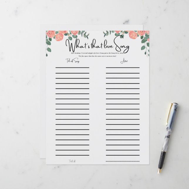 Floral Fun Musical Brautparty Spiel (Vorderseite/Rückseite Beispiel)