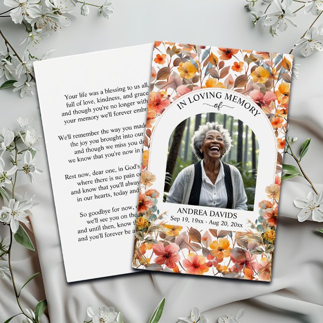 Floral Funeral Memorial Photo Prayer Card (Von Creator hochgeladen)