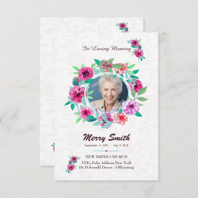 Floral Funeral Prayer Card Template Einladung (Vorne/Hinten)