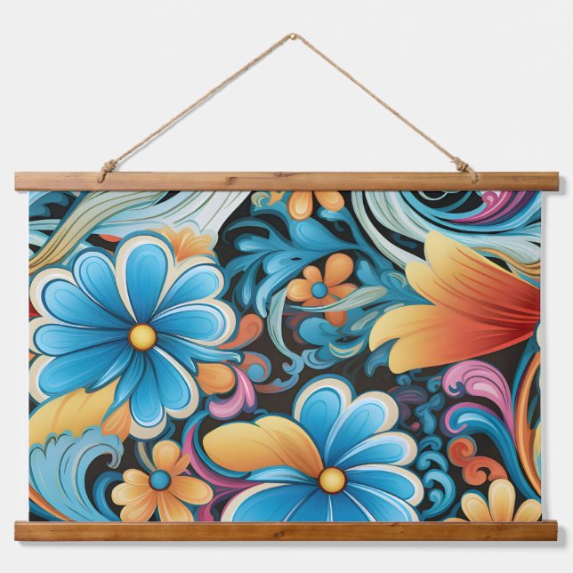 Floral Funkadelic Botanical Wandteppich Mit Holzrahmen (Vorne)