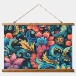 Floral Funkadelic Botanical Wandteppich Mit Holzrahmen