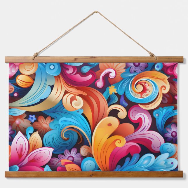 Floral Funkadelic Botanical Wandteppich Mit Holzrahmen (Vorne)