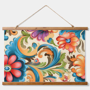 Floral Funkadelic Botanical Wandteppich Mit Holzrahmen