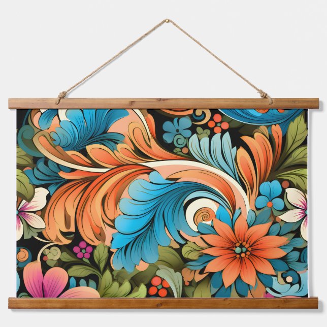 Floral Funkadelic Botanical Wandteppich Mit Holzrahmen (Vorne)