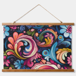Floral Funkadelic Botanical Wandteppich Mit Holzrahmen