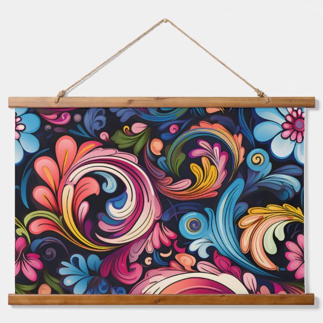Floral Funkadelic Botanical Wandteppich Mit Holzrahmen (Vorne)