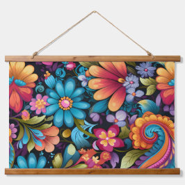 Floral Funkadelic Botanical Wandteppich Mit Holzrahmen