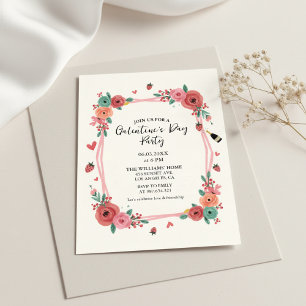 Floral Galentines Day Party Rosa Einladung