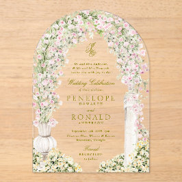 floral garden arch monogram wedding acryleinladungen