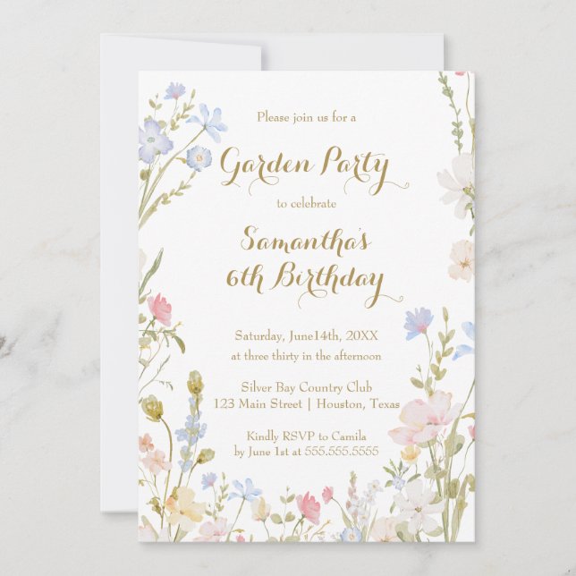 Floral Garden Birthday Invitation Spring Einladung (Vorderseite)